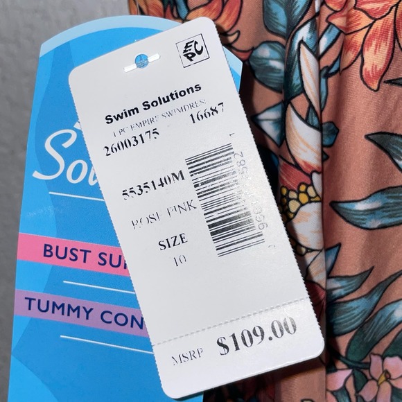 Swim Solutions Women's Tummy-Control Empire-Waist Swimdress 10 - Picture 7 of 8